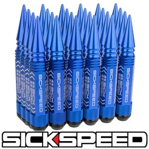 SICKSPEED 24 PC BLUE 5 1/2" LONG SPIKED STEEL EXTENDED LUG NUTS RIMS 14X1.5  - Picture 1 of 1