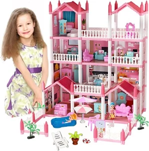 Barbie Dreamhouse Playhouse 4-Story 11 Rooms Doll House with 4 Dolls Toy Figures - Picture 1 of 3