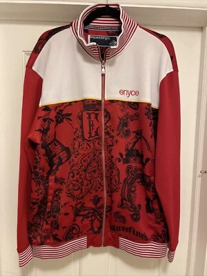 Abrigo CHAQUETA VINTAGE ENYCE Retro Hip-Hop Blanco/Rojo Cremallera Completa Logo Pista, Para Hombre XL Foto 1 de 4