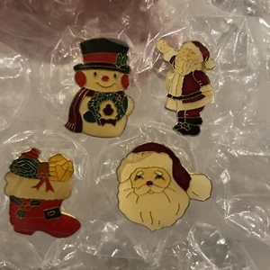 VTG Christmas Holiday Jewelry Lot of 4 Santa Stocking Snowman PINS Enamel Rubber - Picture 1 of 7