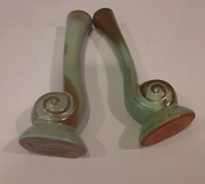 Vintage Frankoma Pottery #31 Snail Bud Vase X2 Prairie Green NOTE - Picture 1 of 10