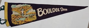 Vintage 1940er Boulder Dam Souvenir Filz Wimpel lila 27" bunte Grafik - Bild 1 von 3