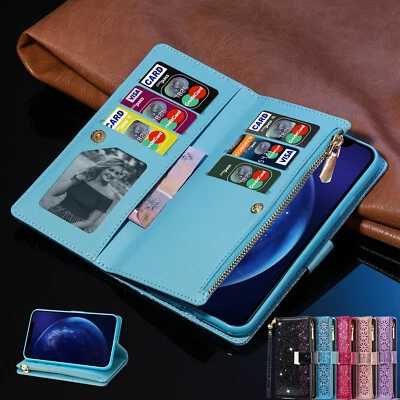 Zip Wallet Case Glitter Leather Flip Cover For Samsung S6 S7 Edge S8 S9 S10 S10E - Image 1 of 4