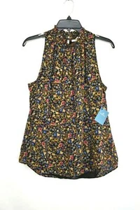 Meadow Rue Button Back Elastic Collar Sleeveless Blouse Floral Print Size M - Picture 1 of 9