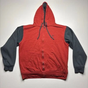Volcom Hoodie Mens Large ZipUp Red Gray Fleece Lined Streetwear Skater - Picture 1 of 6