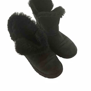 Ugg Classic Black Suede Ankle Slip On Boots Fur Lined Womens Size 5 - Picture 1 of 10