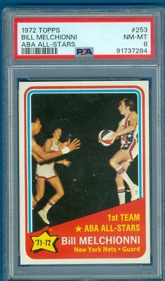 1972 Topps Bill Melchionni ABA All-stars NY Nets PSA 8 NM-MT (CENTERED) - Image 1 of 2