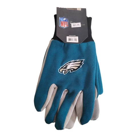 New NFL Philadelphia Eagles Team Utility Gloves Green w/ Gray Palm Foco Cover