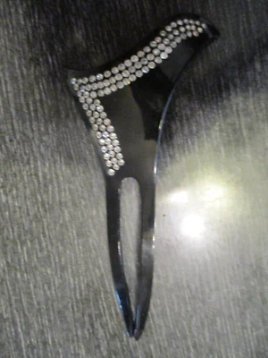 Старинный винтажный ар-деко прозрачный со стразами черный целлулоид волос расческа аксессуар! - Изображение 1 из 4