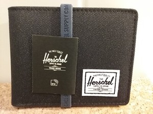 HERSCHEL ROY men's wallet, RFID, black, notes, coins,cards, rubber bracelet BNWT