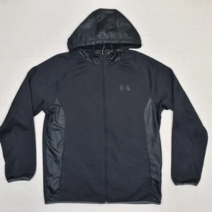 Under Armour Men's Full Zip Jacket Hooded Polyester Black Size L Coldgear Loose - Picture 1 of 8