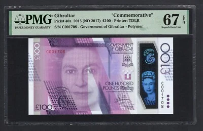 Gibraltar 100 Pounds 2015 (ND 2017) P40a "Commemorative" Uncirculated Grade 67 - Image 1 of 2