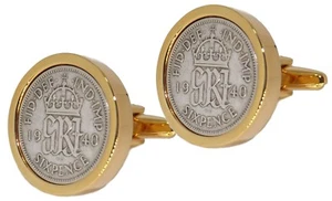1940 50% Argento Sei Penny Monete Set IN Oro da Uomo 78 Anni Regalo Gemelli - Picture 1 of 7