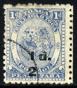 TONGA 1893 VARIEDAD NO REGISTRADA 1/2d. Recargo Barra de fracción faltante SG 19 VFU - Imagen 1 de 2