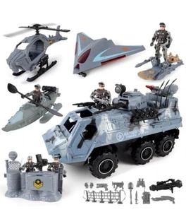 Militär Armee Basis Set Männer Actionfiguren Kampfspielzeug, Panzer, Hubschrauber Mission - Bild 1 von 9