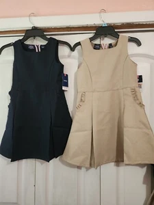 Lots Of 3 NWT Girls IZOD Sleeveless Uniform Jumper, Khaki and Navy, Size 7 - Picture 1 of 5