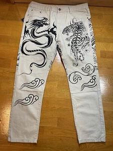 Zaful Forever Young Pants Size 38X31 Button & Zip Dragon & Tiger Logo NWT - Picture 1 of 10