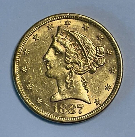 1887-S US $5 Gold Liberty Head Half Eagle Coin, Priority Mail Shipping Cover