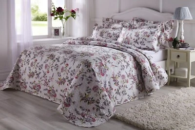 Floral Quilted Bedspread Bed Throw Comforter & Pillow Shams Single to Super King