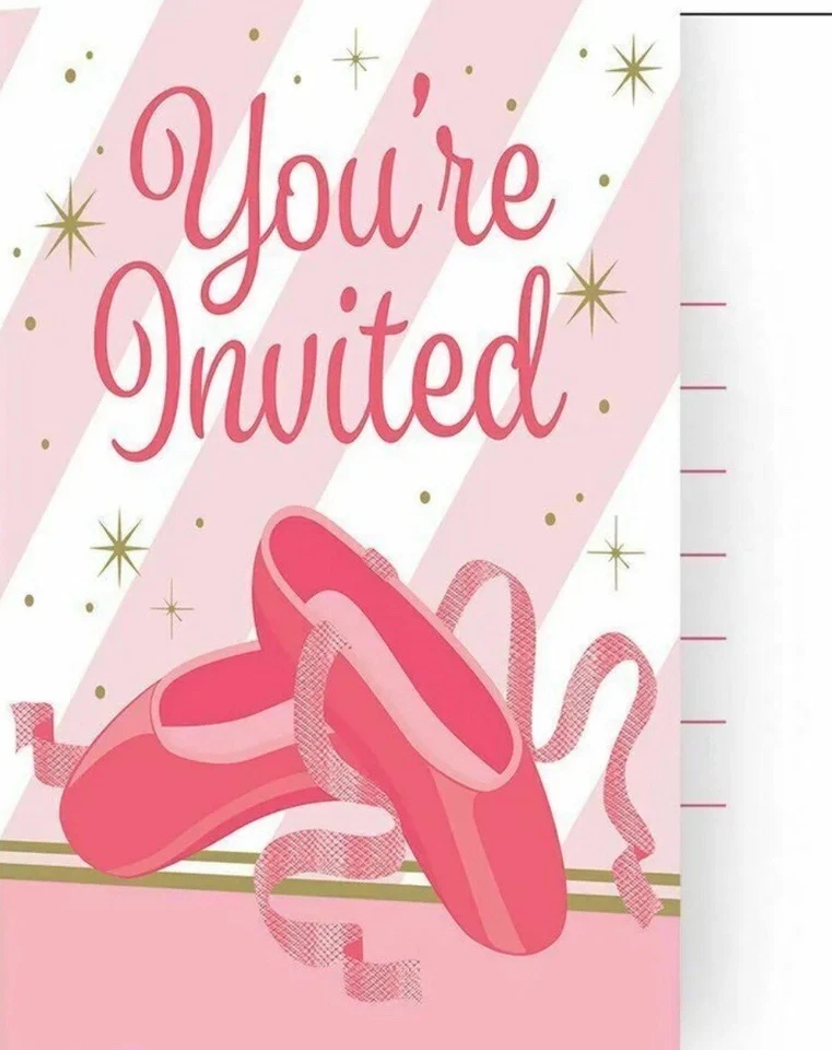 Twinkle Toes 8 Invitations Birthday Party Dance Recital Ballerina - Image 1 of 1