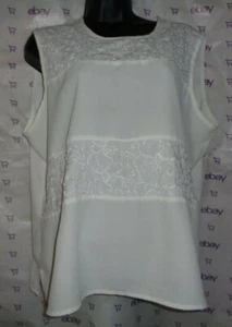 $60 Laura Scott LARGE embroidered WHITE sheer TEXTURED tank blouse split hip top - Picture 1 of 5