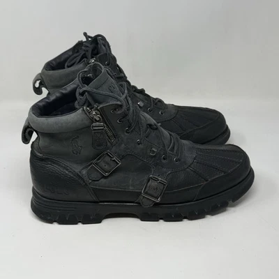 Polo Ralph Lauren Demond Duck Boots  Mens 12 D Green Black Leather Zip Buckle - Image 1 of 4