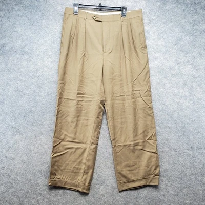 Брюки Harold Powell мужские размер 35 желтовато-коричневые 100% тасманская шерсть деловые с манжетами - Изображение 1 из 4