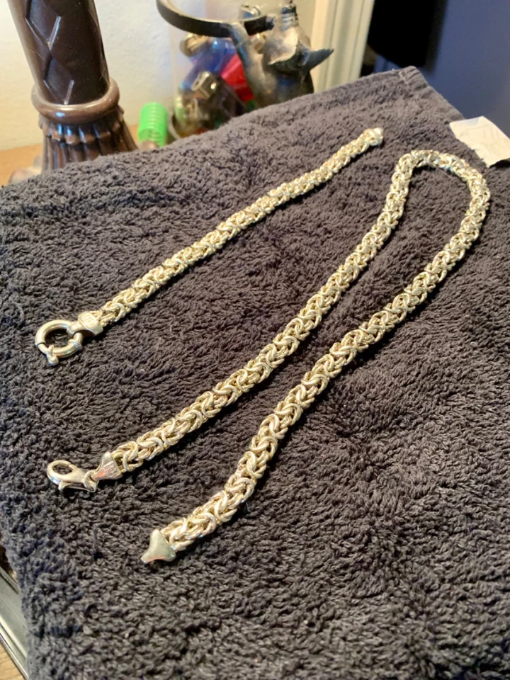 Collar Bizantino Plata Esterlina 18 Pulgadas Y Brazalete Bizatino 7 Pulgadas Foto 1 de 1