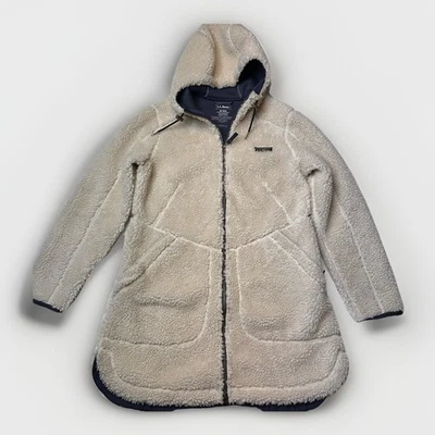 LL Bean Mountain Pile Sherpa Fleece Coat Jacket Women's M Natural Hood Full Zip - Image 1 of 4