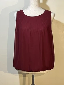 Max Studio Pleated Tank Women Medium Dark Red Sheer Sleeveless - Picture 1 of 12