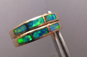 Pendientes de aro grandes de ópalo, oro amarillo sólido de 14 k, color gema brillante - Imagen 1 de 11