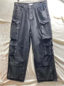 Pantalones de mezclilla Forever 21 para mujer talla 30 estilo Y2K cargo 11 bolsillos pierna ancha recta - Imagen 1 de 5