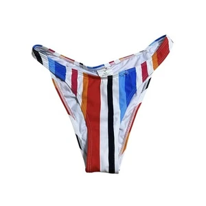 Beach Joy Striped Scrunch High Cut Bikini Bottom Size S Multicolor 80s NWOT - Picture 1 of 6