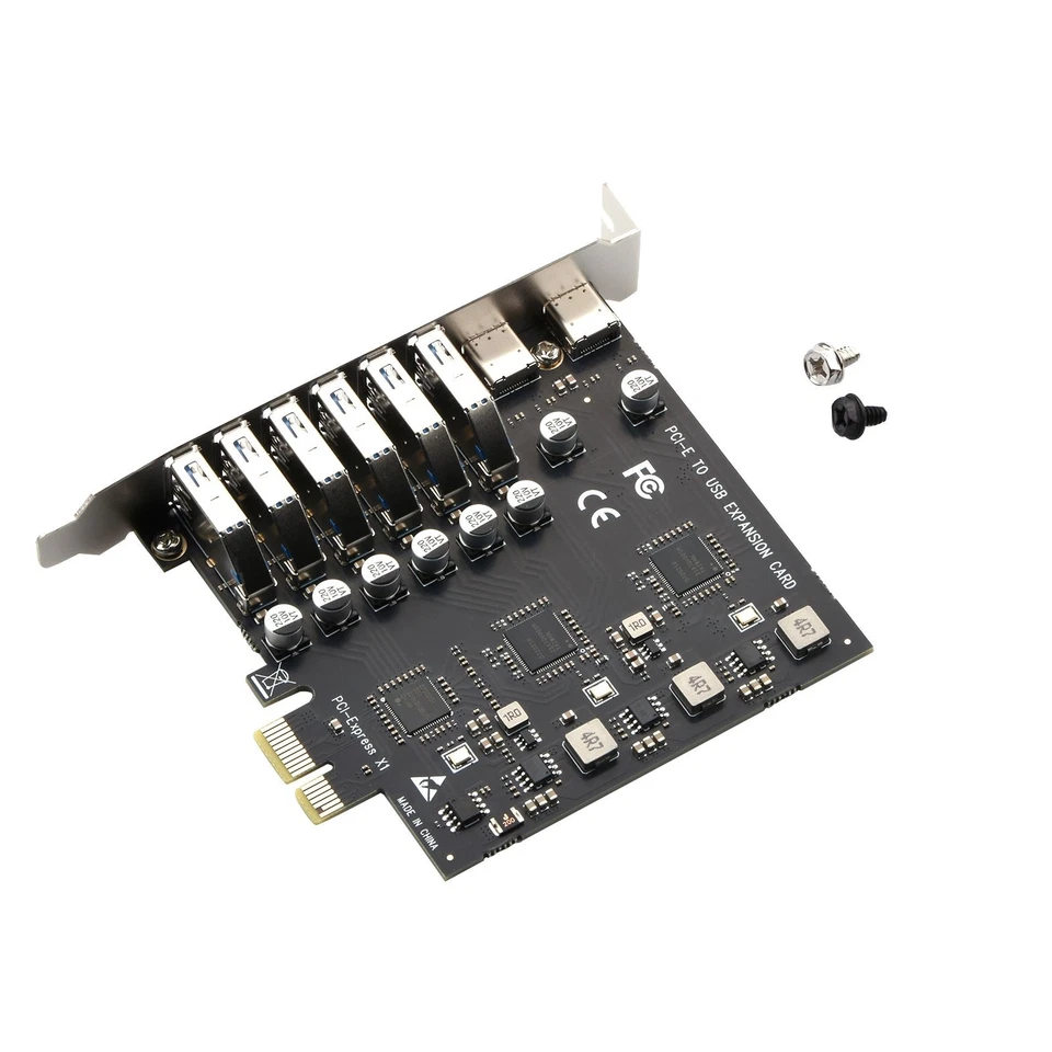 Expansion Card PCIE to 8 Ports USB 3.2 Gen1 Controller Type C 5Gbps Converter - Image 1 of 4