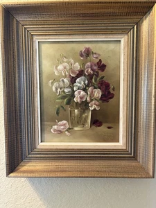 Vintage Blumen Ölgemälde signiert Johanna Hayes 18 x 15,5 Zoll - Bild 1 von 3