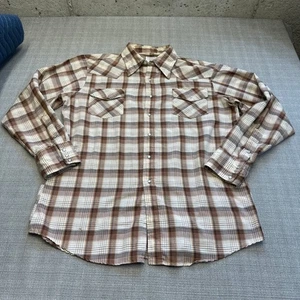 Vintage Big Mac Western Shirt XXL JC Penney Plaid Pearl Snap Brown 70s Style - Picture 1 of 8