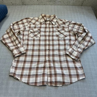 Camisa Vintage Big Mac Western XXL JC Penney Cuadros Perla A Presión Marrón Estilo Años 70 Foto 1 de 4