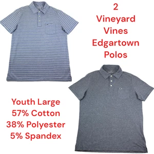 2 Vineyard Vines Edgartown Polo Shirts Golf Blue Stripe Youth Large 16 Men XS YL - Picture 1 of 21