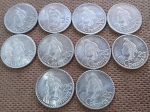 LOT of 10 GUATEMALA 1960 & 1961 UNC 25 CENTAVOS .720 SILVER, SCARCE LOW MINTAGES - Picture 1 of 2