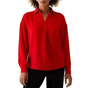 Rafaella Red Size XL Soft Textured High-Low Hem Cuffed Sleeve Woven Top - Picture 1 of 3