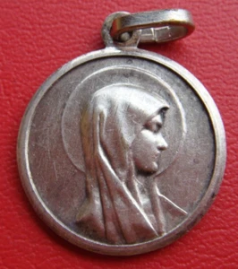 ANTIKER MEDAILLENANHÄNGER FRANKREICH DAME VON LOURDES HEILIGER SCHUTZ BRONZE VERSILBERT - Bild 1 von 24
