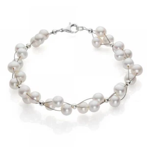 Armband aus Perlen Süßwasserperlen Perlenarmband 3-reihig creme weiß Hochzeit - Bild 1 von 3