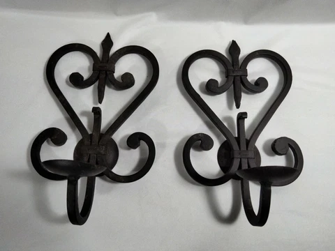 Vintage Wrought Iron Heart Gothic Metal Wall Sconce Candle Holder Set Black Cover