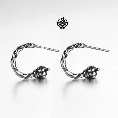 Silver stud crown rod wand mace stainless steel earrings Soft Gothic Foto 1 de 3