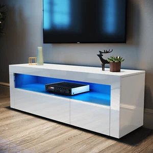 Modern TV Unit Cabinet White Stand High Gloss Sideboard 120cm with LED RGB Light - Picture 1 of 13