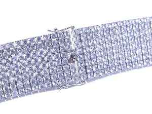 Mens Brass Silver Tone White Cz Prong Set Stunning 24.64mm Watch Bracelet 72.5g  - Picture 1 of 7