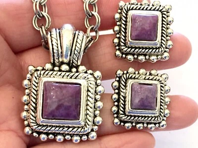 "Conjunto de collar y pendientes de cadena de 24"" colgante cuadrado CHAROITE púrpura genuino" Foto 1 de 4