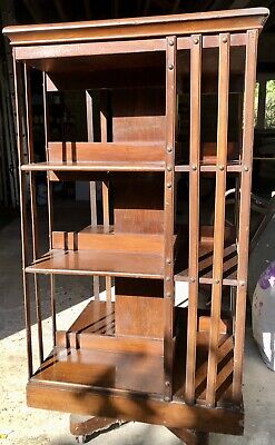 Edwardian 3 Level Antique Revolving/ Spinning Shelves/ Bookcase Vintage Wood • 423.29£