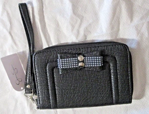 Jessica Simpson Evonne Negro Lazo Cremallera Alrededor Cartera sin asas Leopardo Muñequera Nuevo con etiquetas - Imagen 1 de 7