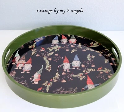 NEW Pottery Barn FOREST GNOME HANDCRAFTED ROUND SERVING TRAY christmas holiday - Image 1 of 2